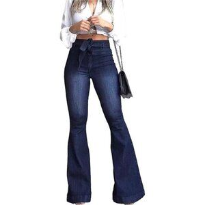 High Waisted Flare Jeans for Women #024_dark Blue(with Belt)